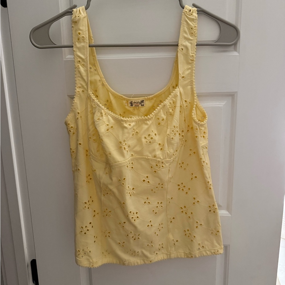 Free People Light Yellow Eyelet Tank Top